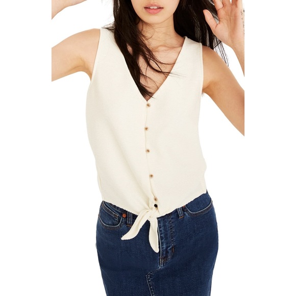 Madewell Tops - MADEWELL Texture & Thread Button Front Tie Tank